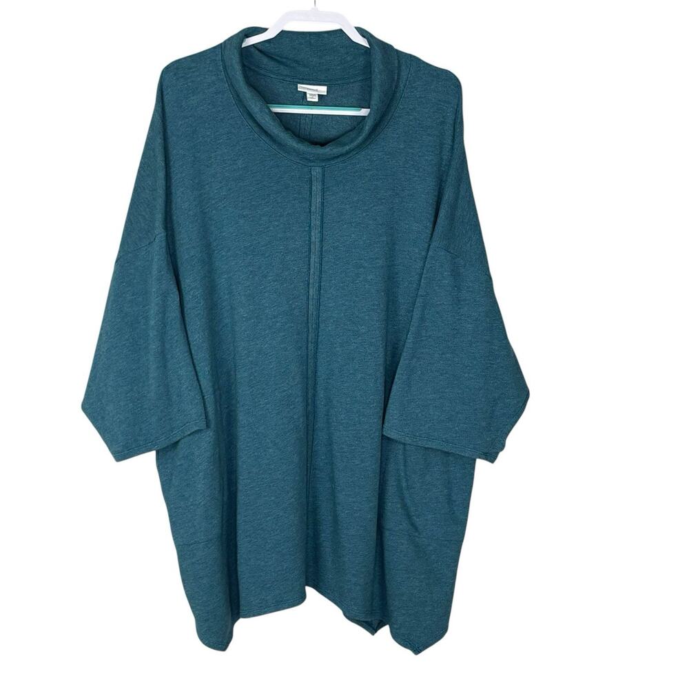 J. Jill Pure Jill Women’s Cowl Neck Tunic 1/2 Sleeve Sweater Teal Blue Sz 2X